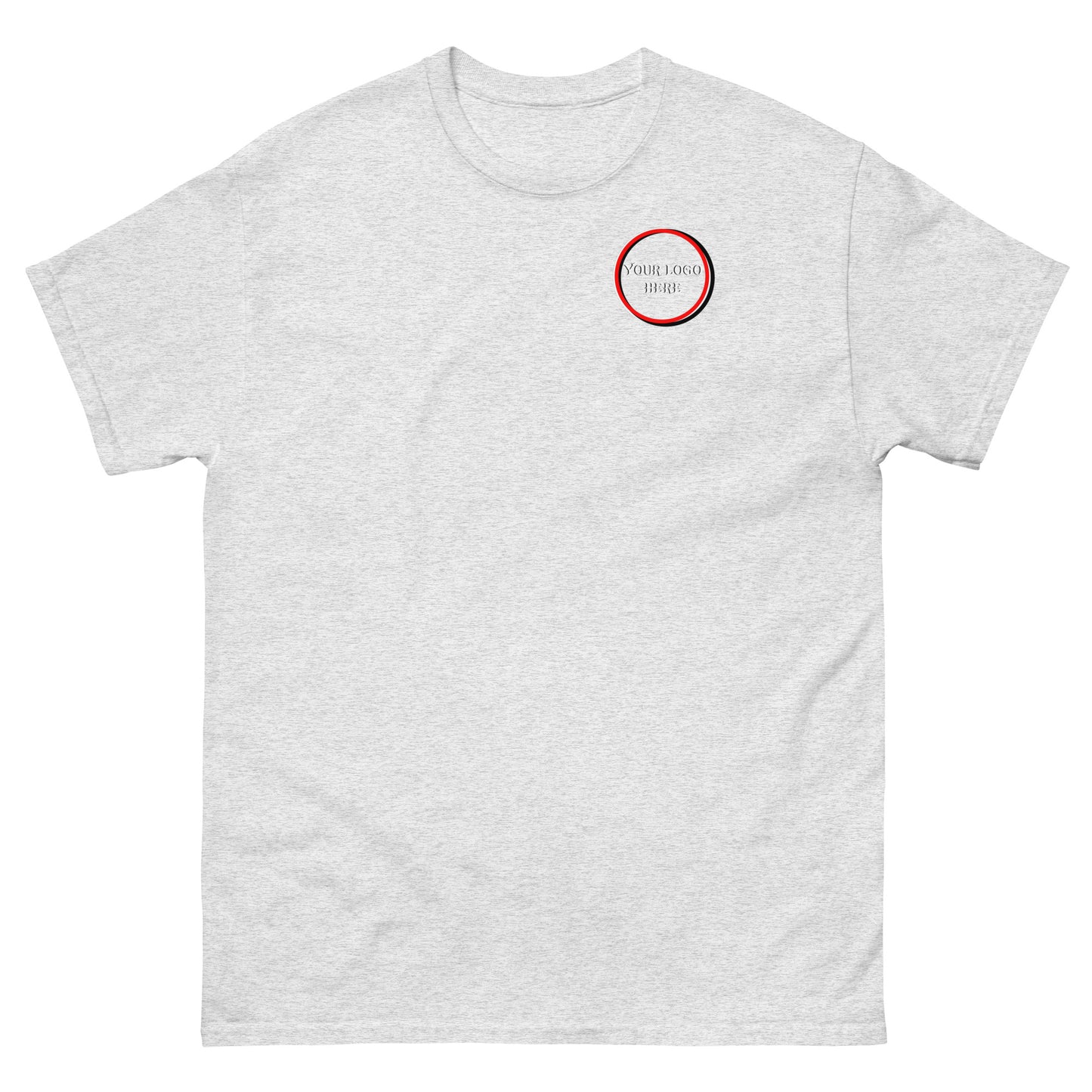 Men's classic tee customizable logo, front and back.