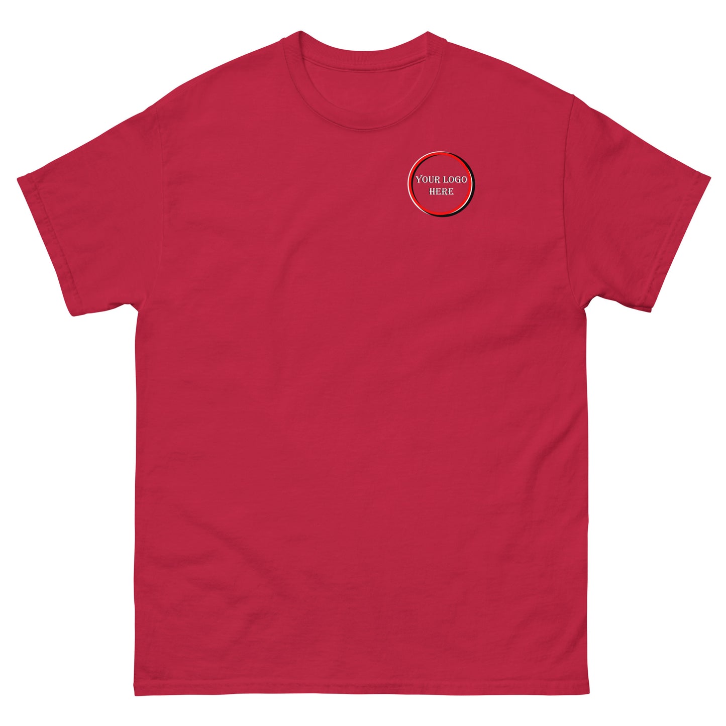 Men's classic tee customizable logo, front and back.