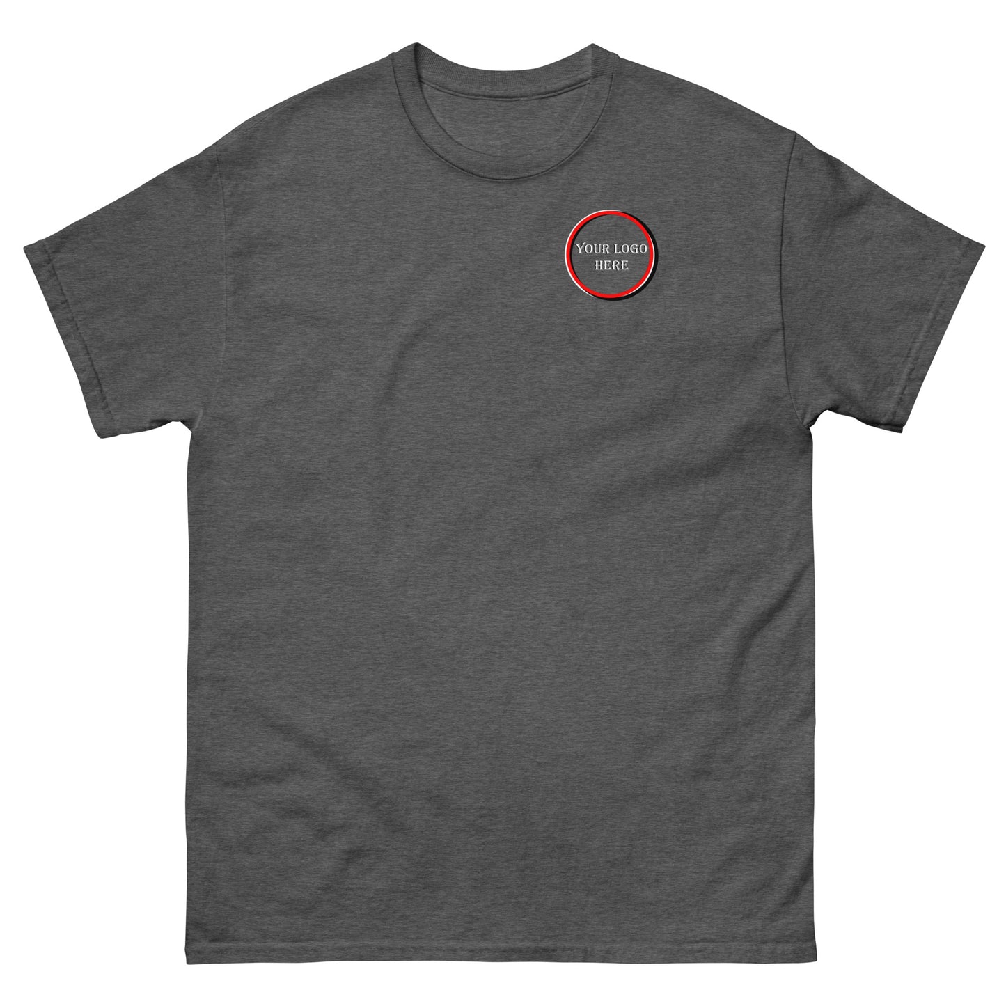 Men's classic tee customizable logo, front and back.