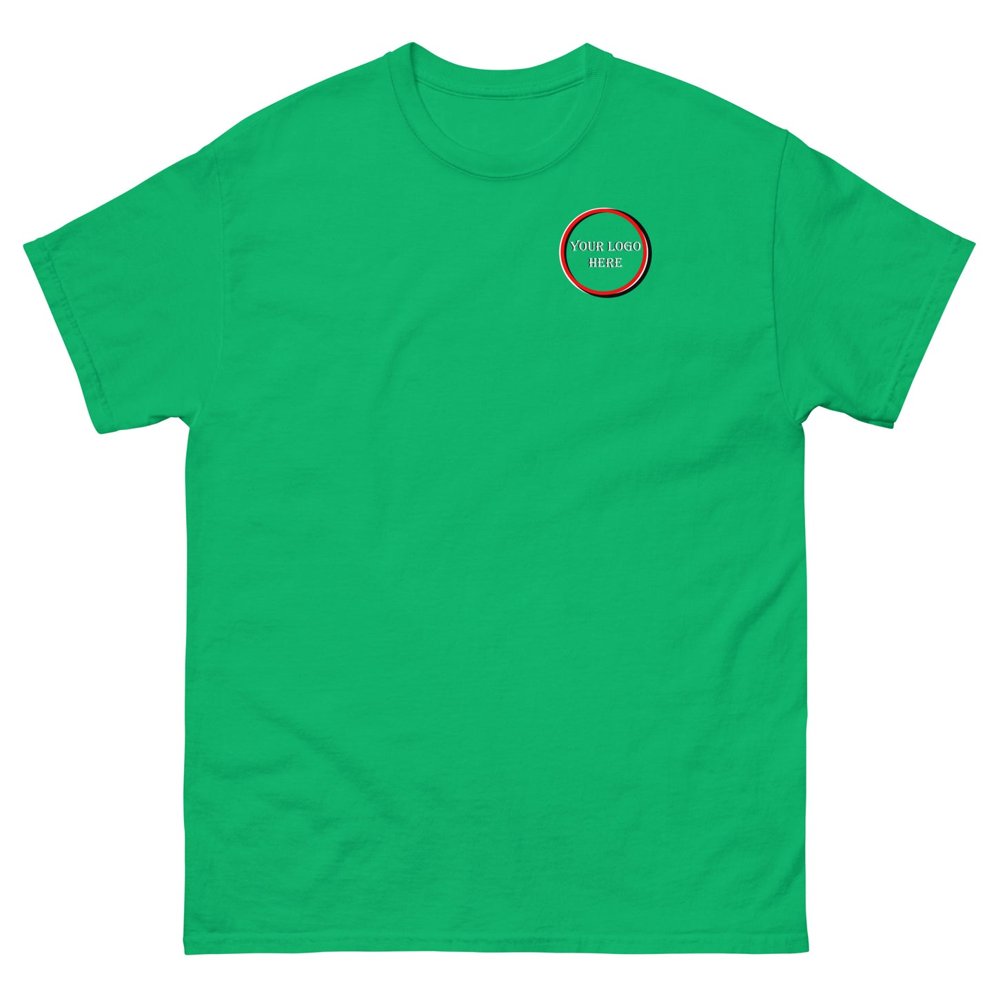 Men's classic tee customizable logo, front and back.