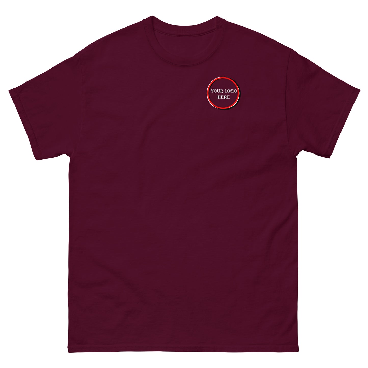 Men's classic tee customizable logo, front and back.